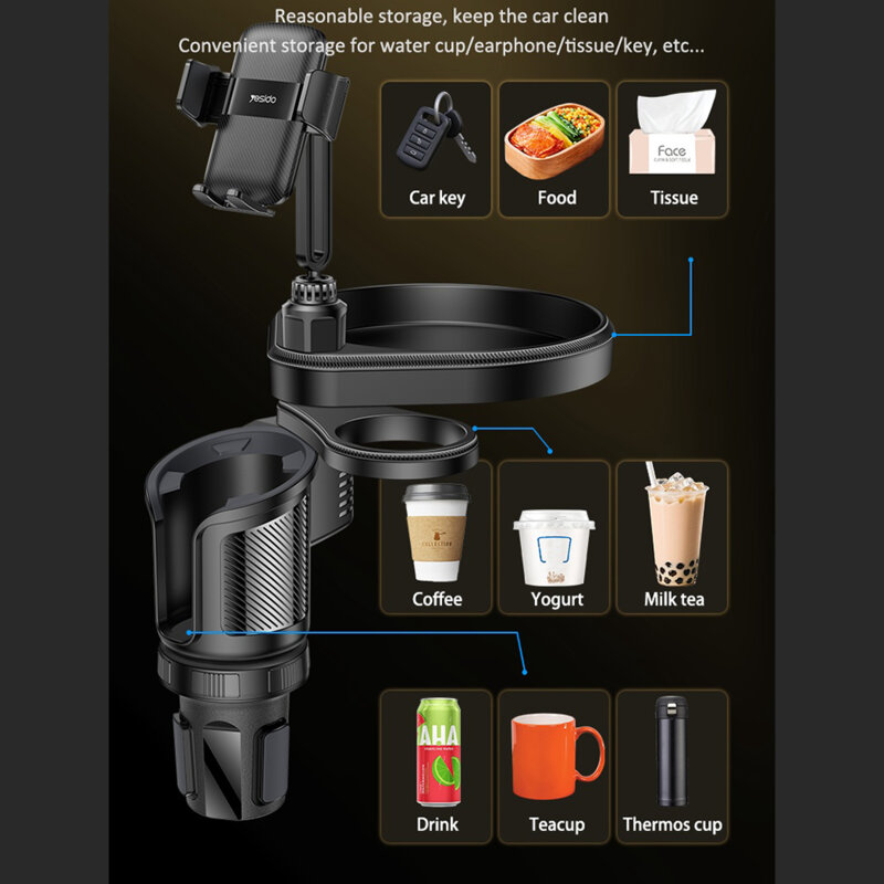 Suport auto multifunctional 4in1, 720° Yesido C274, negru