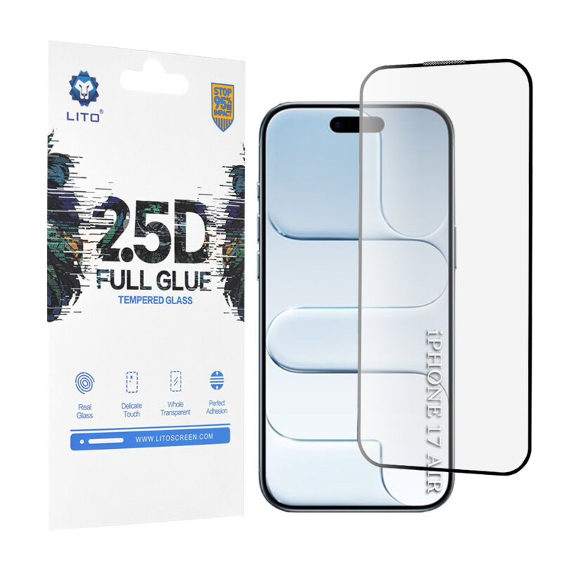 Folie sticla iPhone 17 Air Lito 2.5D Full Glue, negru