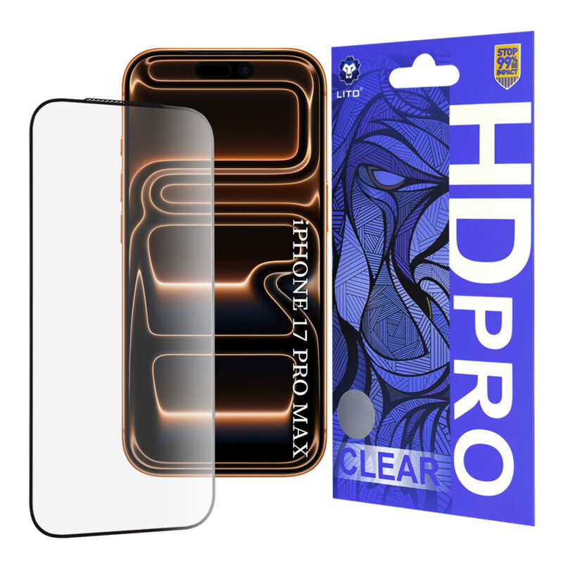 Folie sticla iPhone 17 Pro Max Lito HD Pro Clear, negru