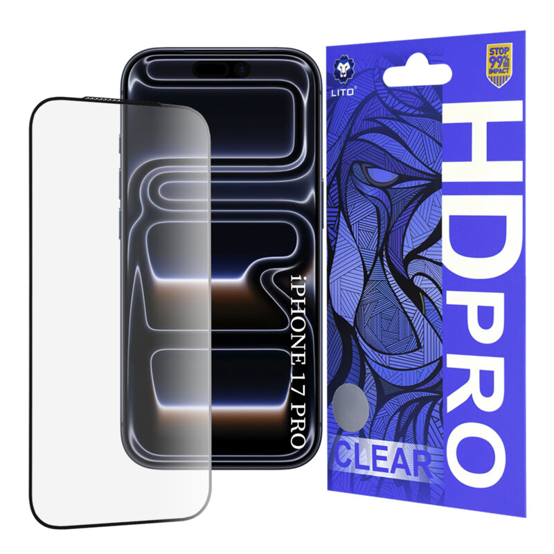 Folie sticla iPhone 17 Pro Lito HD Pro Clear, negru