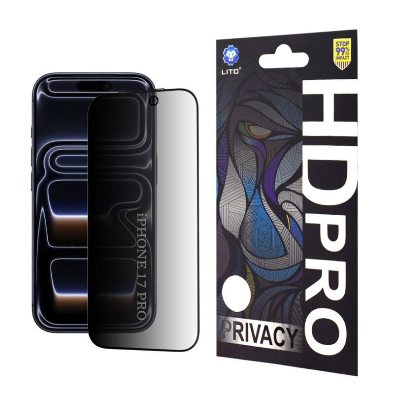 Folie sticla iPhone 17 Pro Lito HD Pro Privacy, negru