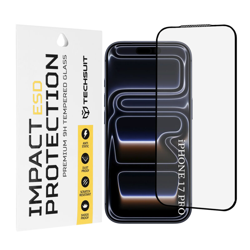 Folie sticla iPhone 17 Pro Techsuit ESD Glass, negru