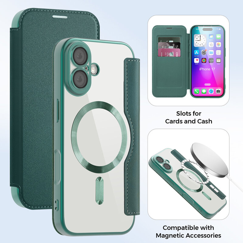 Husa iPhone 17 Techsuit SmartMag Book Case, verde