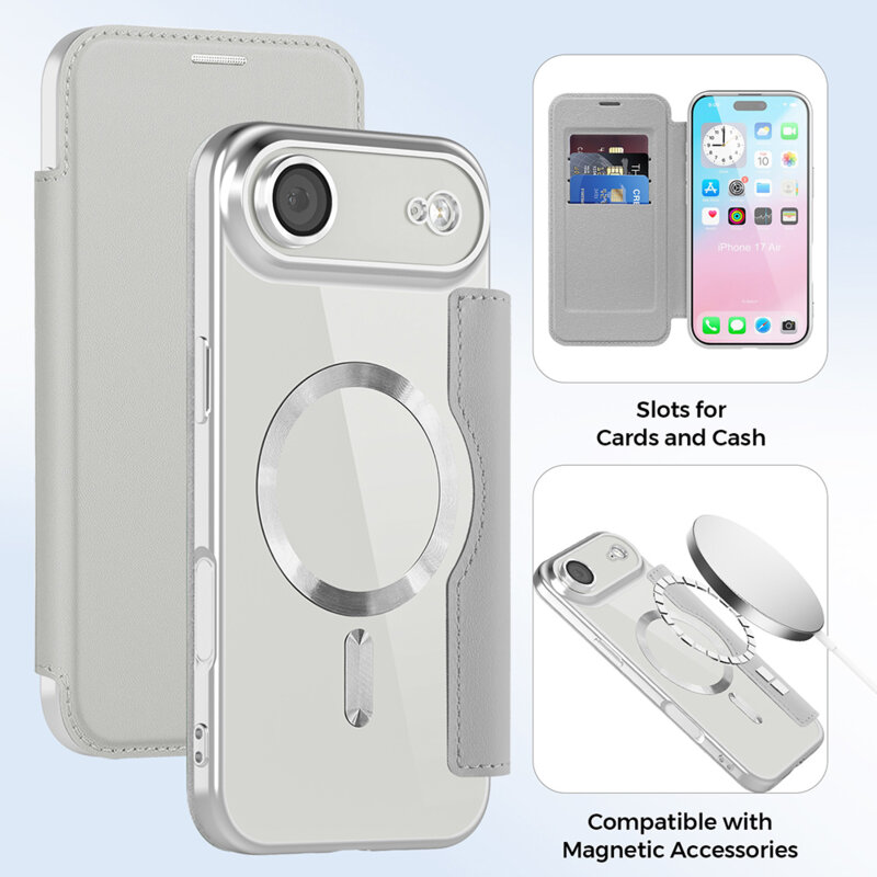 Husa iPhone 17 Air Techsuit SmartMag Book Case, gri