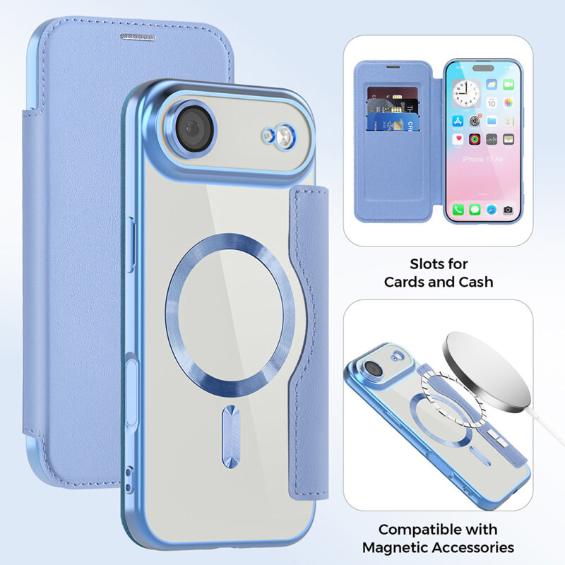 Husa iPhone 17 Air Techsuit SmartMag Book Case, bleu