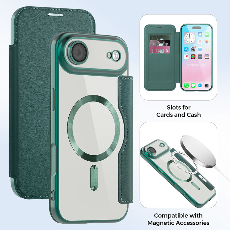 Husa iPhone 17 Air Techsuit SmartMag Book Case, verde