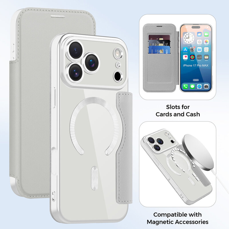 Husa iPhone 17 Pro Max Techsuit SmartMag Book Case, gri