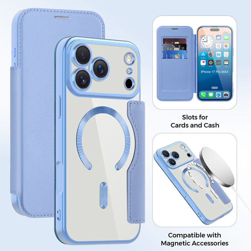 Husa iPhone 17 Pro Techsuit SmartMag Book Case, bleu