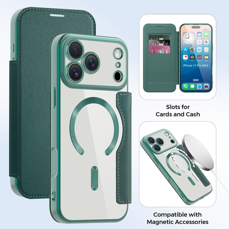 Husa iPhone 17 Pro Techsuit SmartMag Book Case, verde