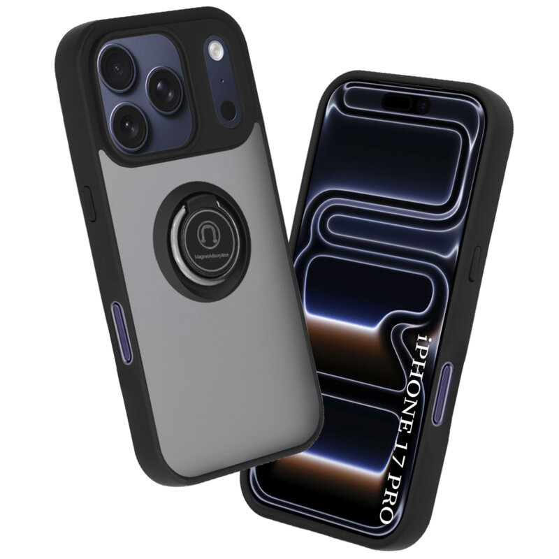 Husa iPhone 17 Pro Techsuit Glinth cu inel suport stand magnetic, negru