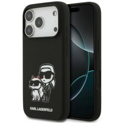 Husa Karl Lagerfeld iPhone 17 Pro Silicone Sketch & Logo, Karl&Choupette, negru, KLHMP17LSKCGRGOK