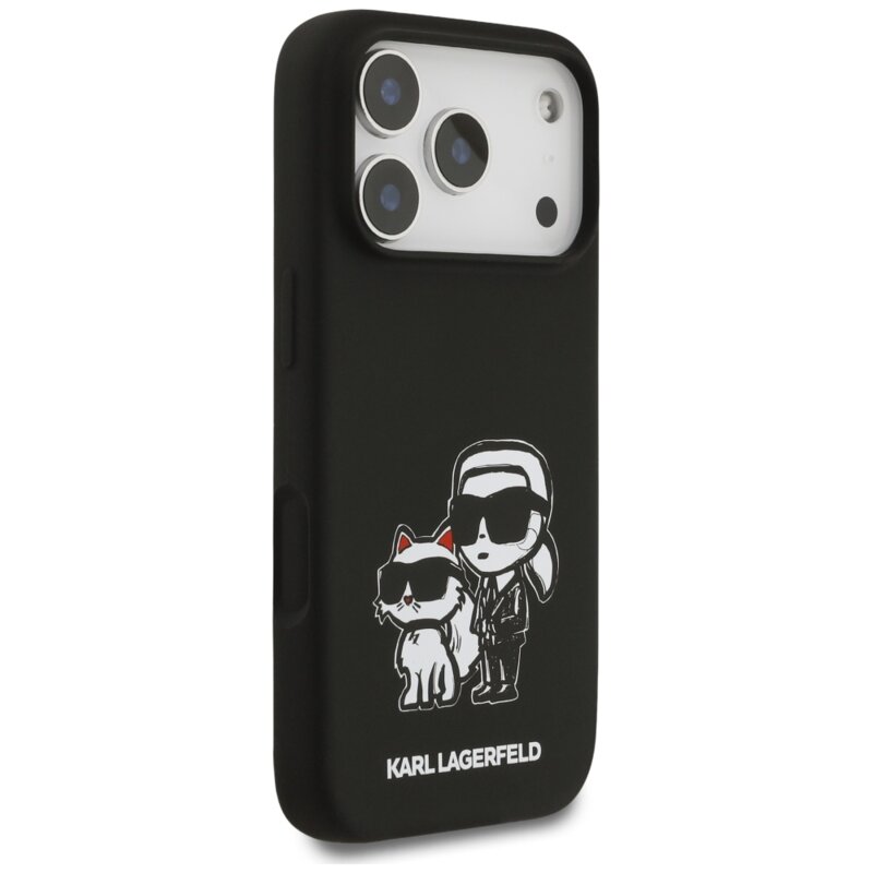 Husa Karl Lagerfeld iPhone 17 Pro Silicone Sketch & Logo, Karl&Choupette, negru, KLHMP17LSKCGRGOK