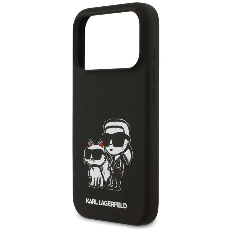 Husa Karl Lagerfeld iPhone 17 Pro Silicone Sketch & Logo, Karl&Choupette, negru, KLHMP17LSKCGRGOK