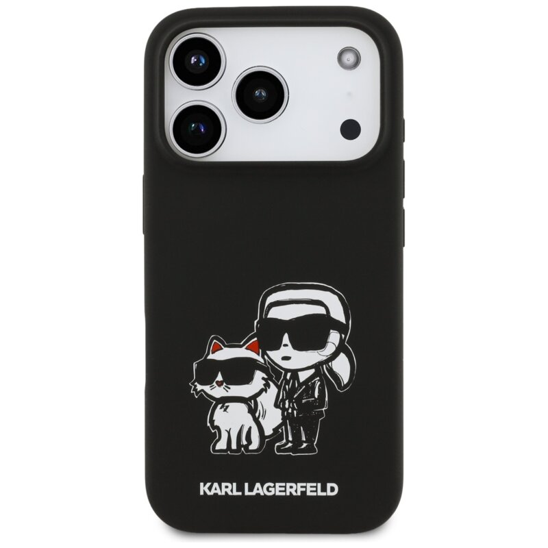 Husa Karl Lagerfeld iPhone 17 Pro Silicone Sketch & Logo, Karl&Choupette, negru, KLHMP17LSKCGRGOK