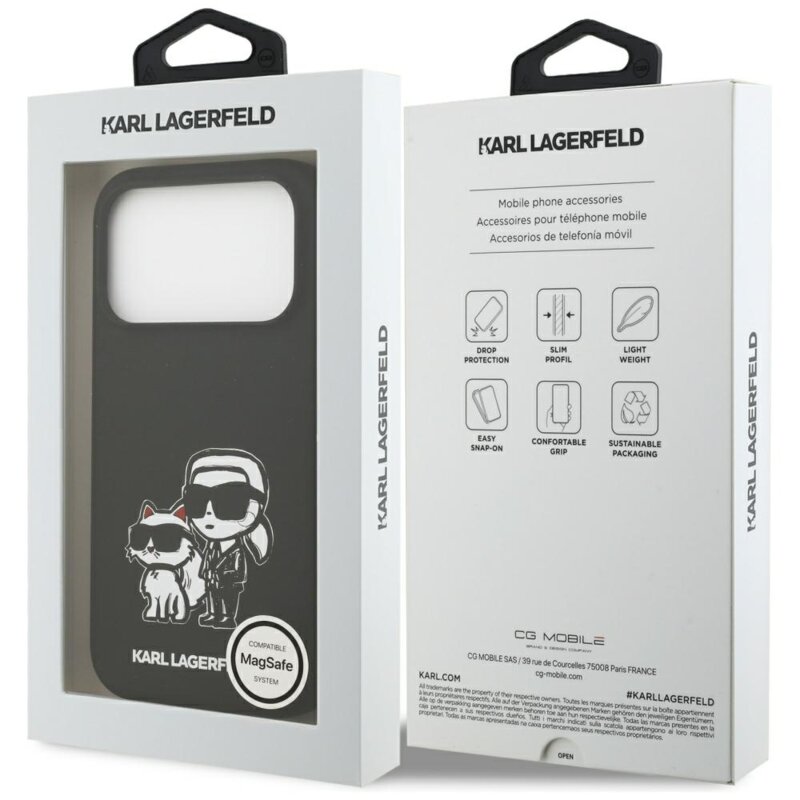 Husa Karl Lagerfeld iPhone 17 Pro Silicone Sketch & Logo, Karl&Choupette, negru, KLHMP17LSKCGRGOK