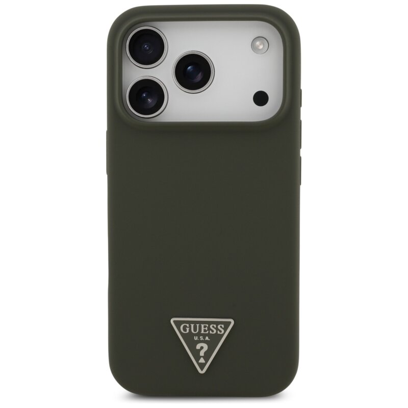 Husa Guess iPhone 17 Pro Silicone Triangle Logo MagSafe, kaki, GUHMP17LSCTRLMA