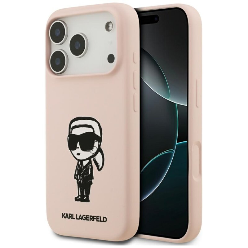 Husa Karl Lagerfeld iPhone 17 Pro Silicone Sketch & Logo, Karl, roz, KLHMP17LSKIGROP