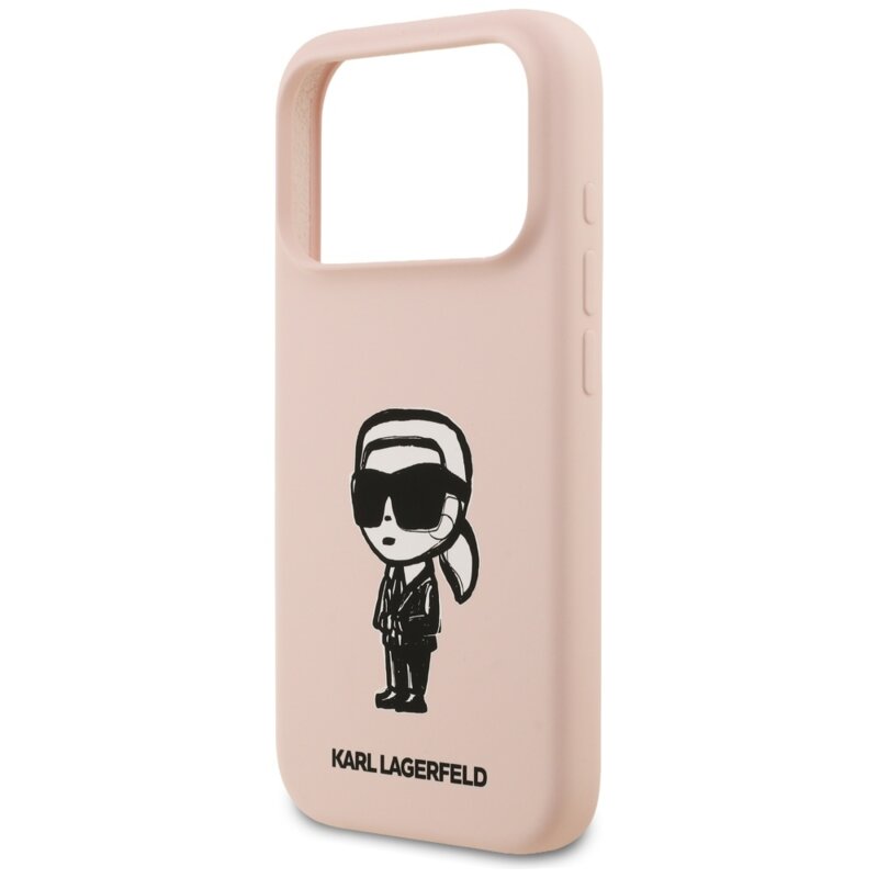 Husa Karl Lagerfeld iPhone 17 Pro Silicone Sketch & Logo, Karl, roz, KLHMP17LSKIGROP