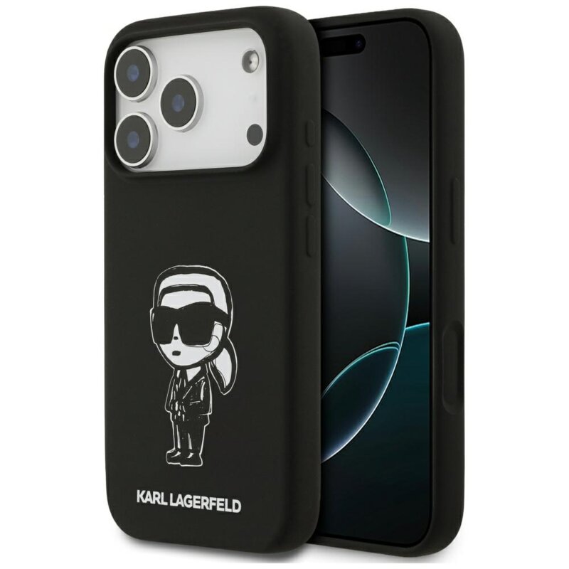 Husa Karl Lagerfeld iPhone 17 Pro Silicone Sketch & Logo, Karl, negru, KLHMP17LSKIGROK