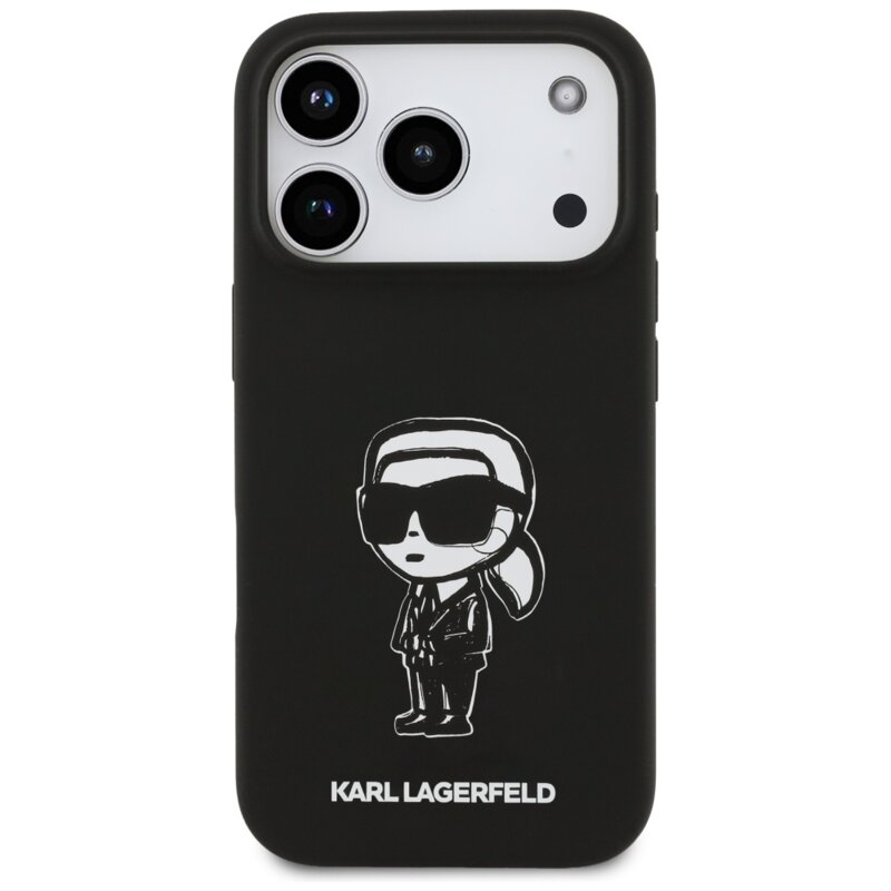 Husa Karl Lagerfeld iPhone 17 Pro Silicone Sketch & Logo, Karl, negru, KLHMP17LSKIGROK