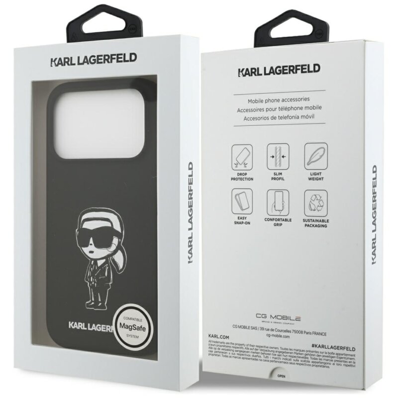 Husa Karl Lagerfeld iPhone 17 Pro Silicone Sketch & Logo, Karl, negru, KLHMP17LSKIGROK