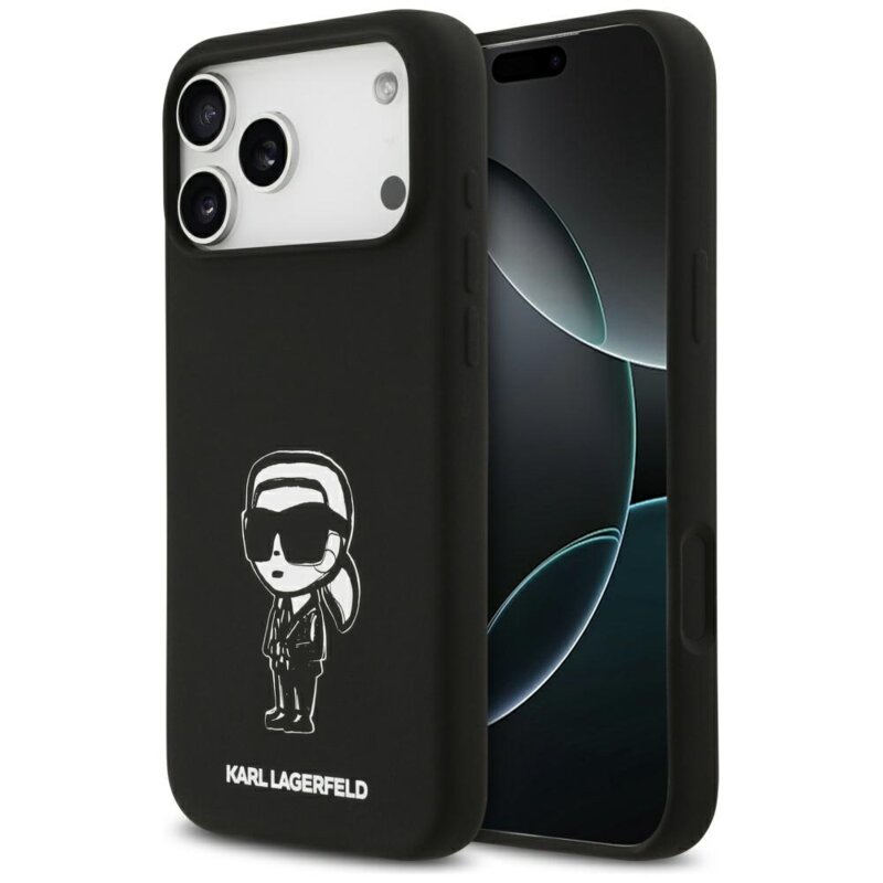 Husa Karl Lagerfeld iPhone 17 Pro Max Silicone Sketch & Logo, Karl, negru, KLHMP17XSKIGROK