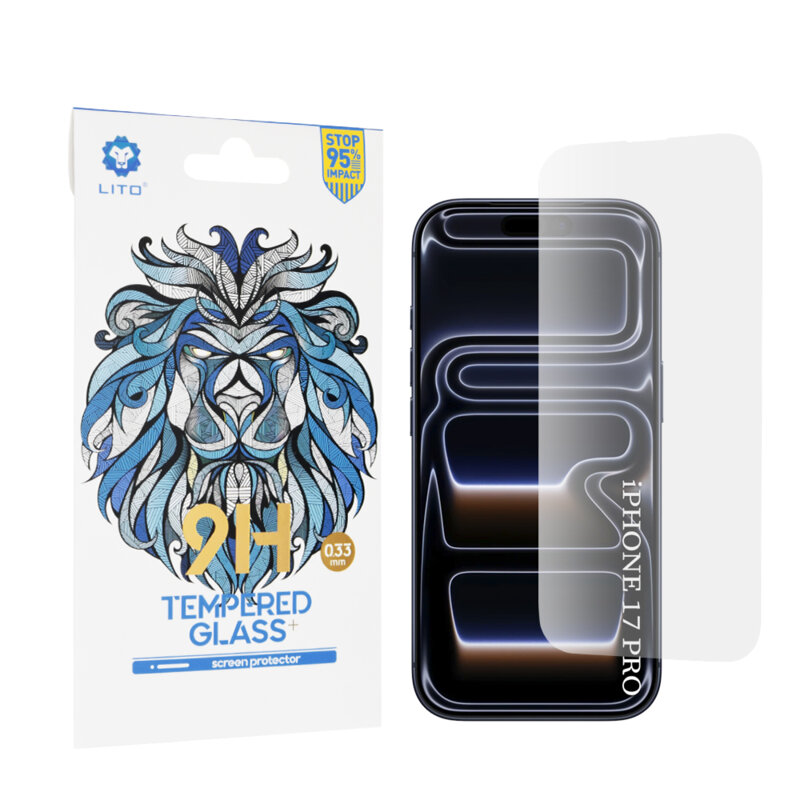 Folie sticla iPhone 17 Pro Lito 9H Tempered Glass, transparenta