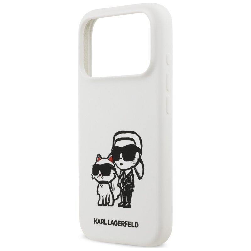 Husa Karl Lagerfeld iPhone 17 Pro Silicone Sketch & Logo, Karl&Choupette, alb, KLHMP17LSKCGRGOH