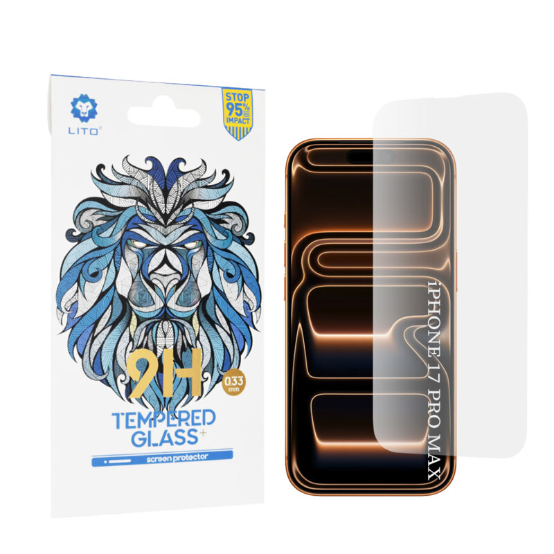 Folie sticla iPhone 17 Pro Max Lito 9H Tempered Glass, transparenta