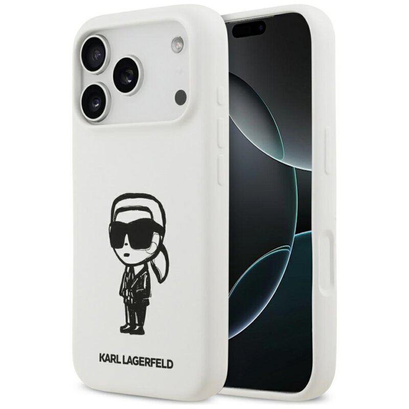 Husa Karl Lagerfeld iPhone 17 Pro Siliconee Sketch & Logo, Karl, alb, KLHMP17LSKIGROH