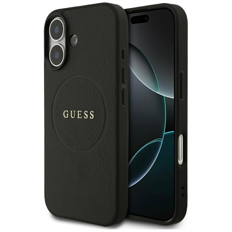 Husa iPhone 17 Guess Grained Gold Ring MagSafe, negru, GUHMP17SPGHSMMK