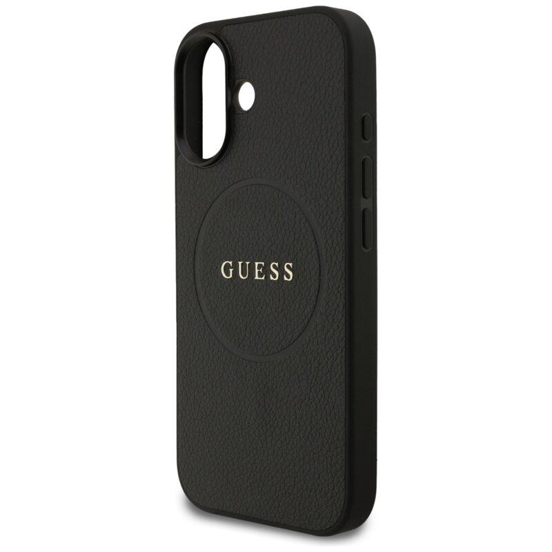 Husa iPhone 17 Guess Grained Gold Ring MagSafe, negru, GUHMP17SPGHSMMK