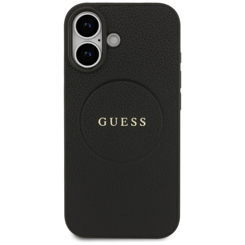 Husa iPhone 17 Guess Grained Gold Ring MagSafe, negru, GUHMP17SPGHSMMK