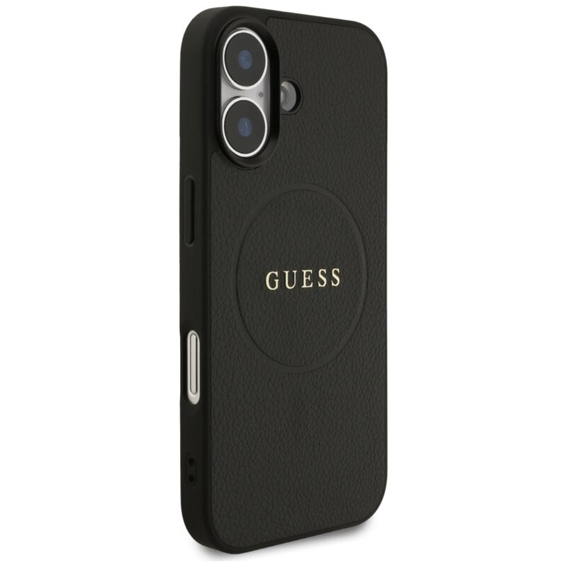 Husa iPhone 17 Guess Grained Gold Ring MagSafe, negru, GUHMP17SPGHSMMK