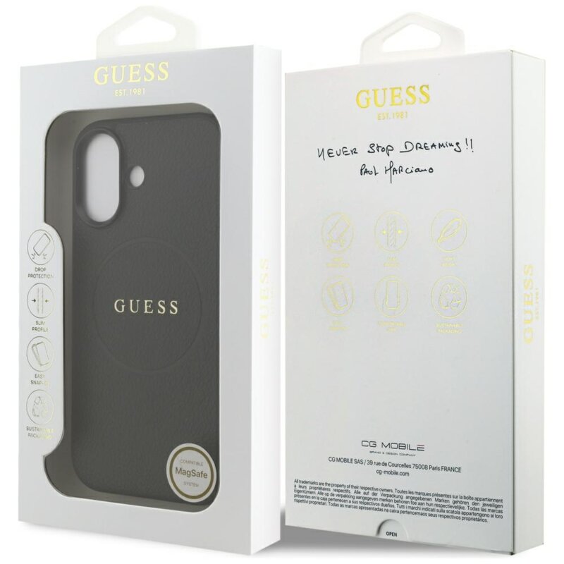 Husa iPhone 17 Guess Grained Gold Ring MagSafe, negru, GUHMP17SPGHSMMK