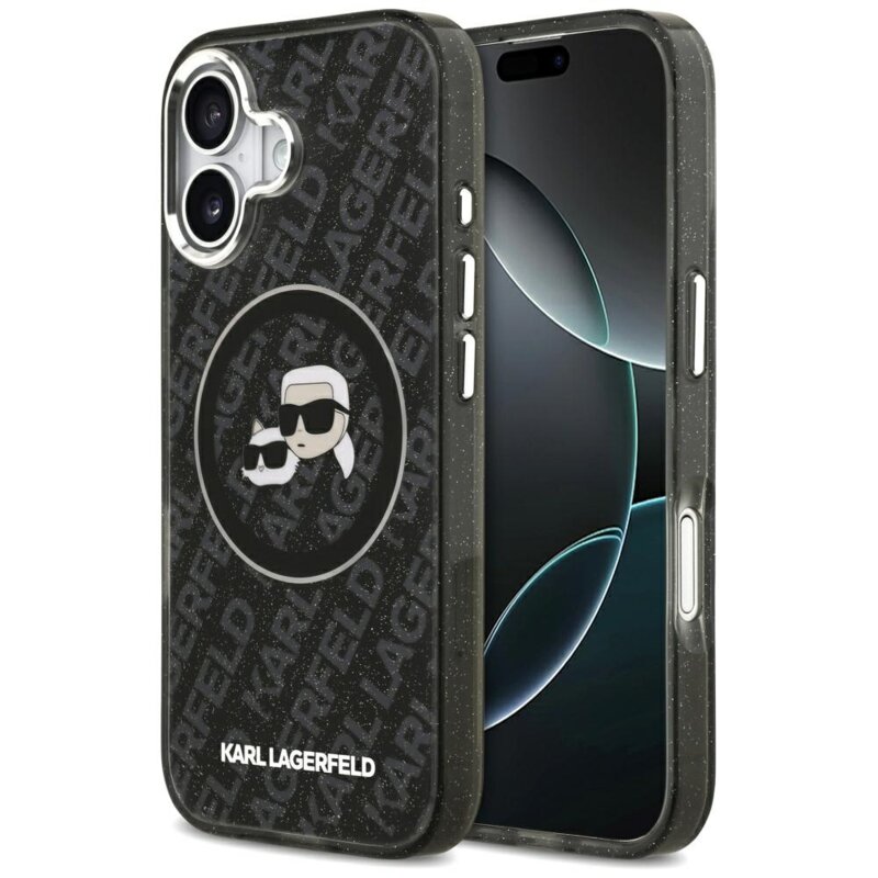 Husa Karl Lagerfeld iPhone 17 Glitter MagSafe, Karl&Choupette Head, negru, KLHMP17SHMKBKCHOK