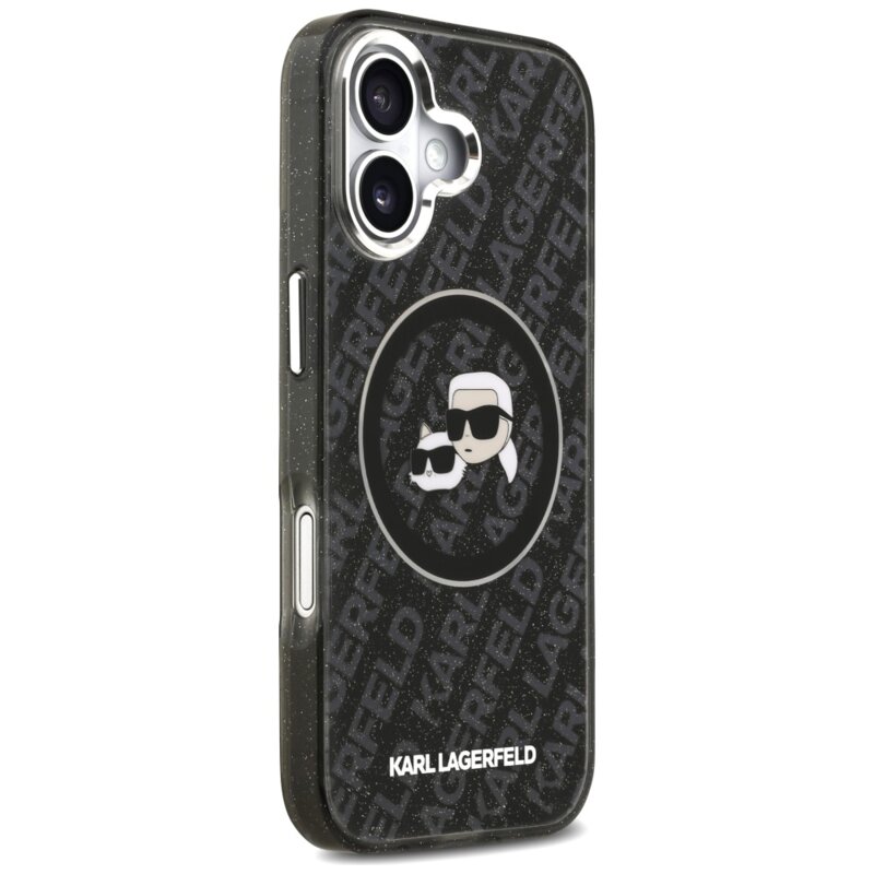 Husa Karl Lagerfeld iPhone 17 Glitter MagSafe, Karl&Choupette Head, negru, KLHMP17SHMKBKCHOK
