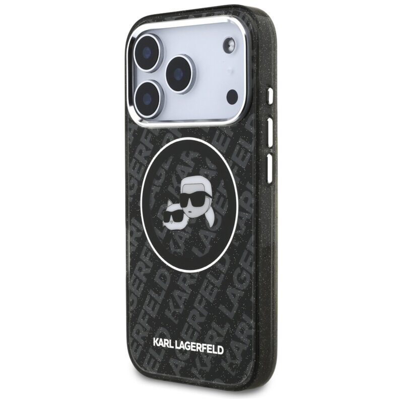 Husa Karl Lagerfeld iPhone 17 Pro Glitter MagSafe, Karl&Choupette Head, negru, KLHMP17LHMKBKCHOK