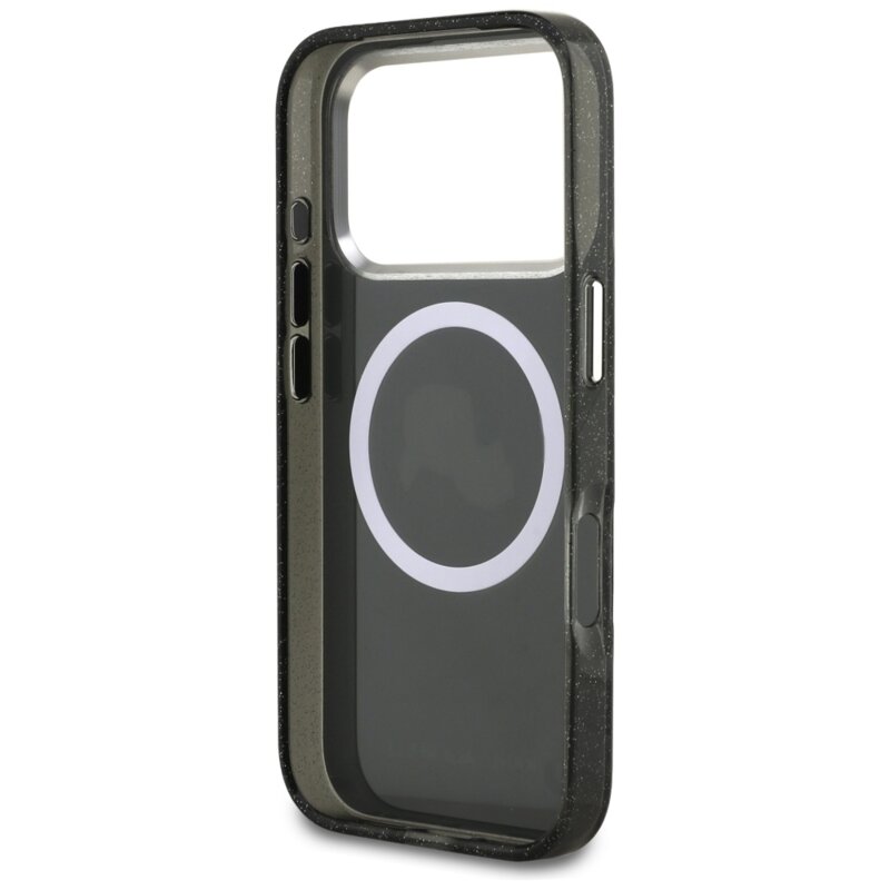 Husa Karl Lagerfeld iPhone 17 Pro Glitter MagSafe, Karl&Choupette Head, negru, KLHMP17LHMKBKCHOK