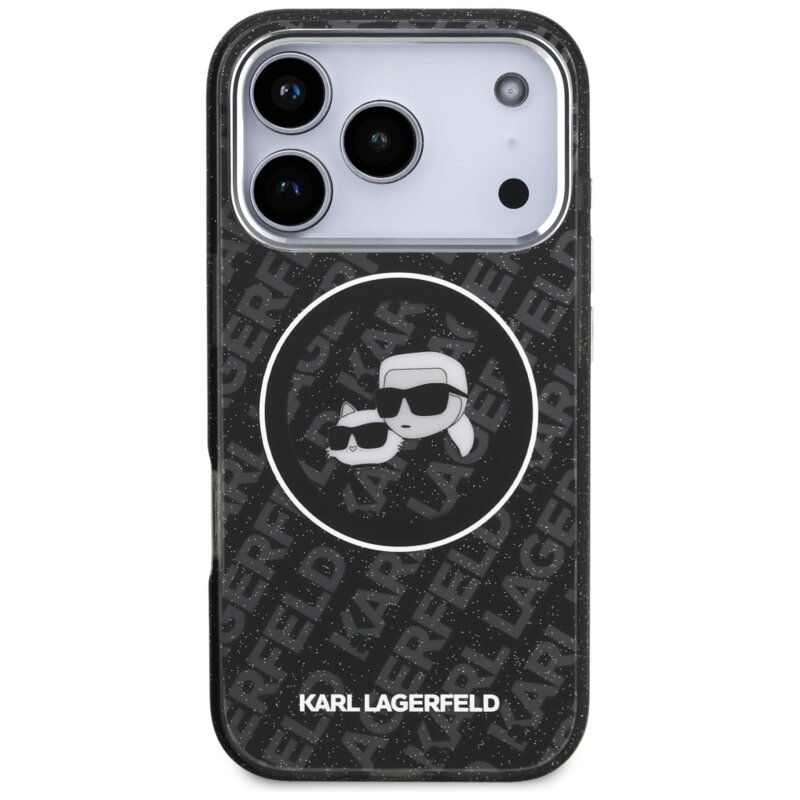Husa Karl Lagerfeld iPhone 17 Pro Glitter MagSafe, Karl&Choupette Head, negru, KLHMP17LHMKBKCHOK