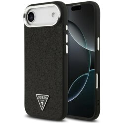 Husa Guess Glitter Triangle Logo MagSafe iPhone 17 Air cu sclipici, negru, GUHMP17MPFGTSCMK