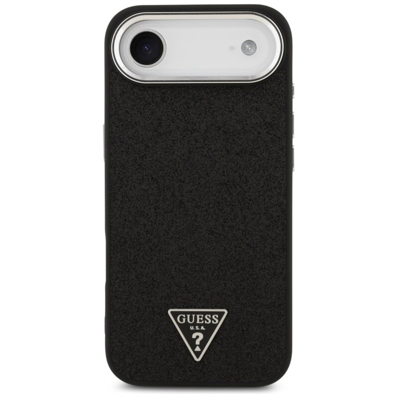 Husa Guess Glitter Triangle Logo MagSafe iPhone 17 Air cu sclipici, negru, GUHMP17MPFGTSCMK