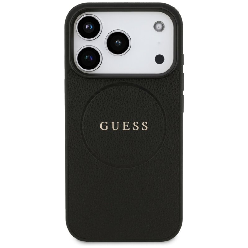 Husa iPhone 17 Pro Guess Grained Gold Ring MagSafe, negru, GUHMP17LPGHSMMK