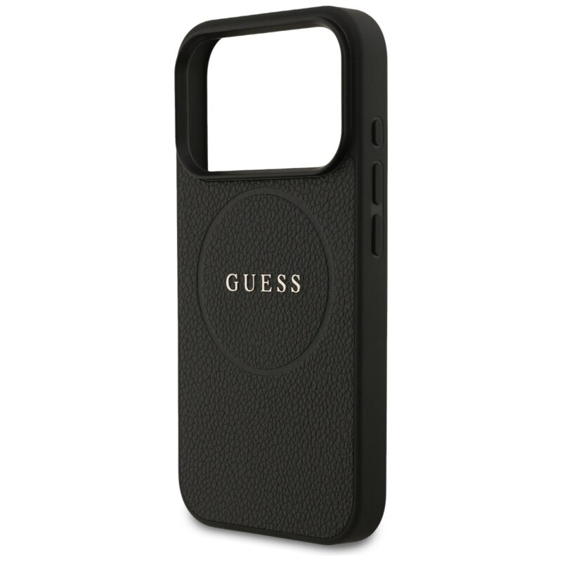 Husa iPhone 17 Pro Guess Grained Gold Ring MagSafe, negru, GUHMP17LPGHSMMK