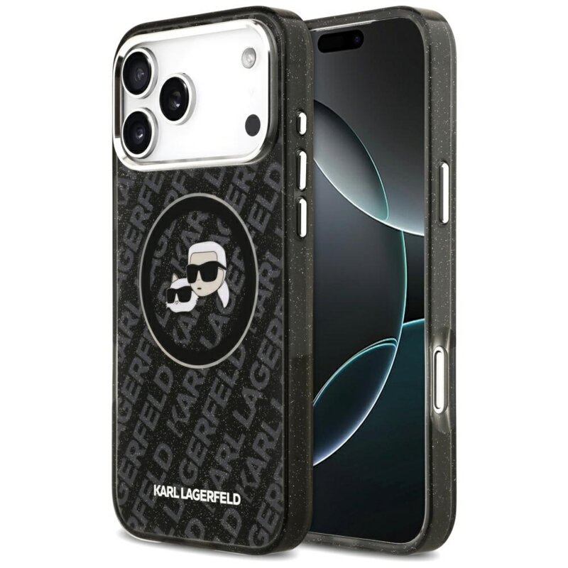 Husa Karl Lagerfeld iPhone 17 Pro Max Glitter MagSafe, Karl&Choupette Head, negru, KLHMP17XHMKBKCHOK