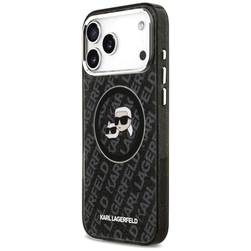 Husa Karl Lagerfeld iPhone 17 Pro Max Glitter MagSafe, Karl&Choupette Head, negru, KLHMP17XHMKBKCHOK