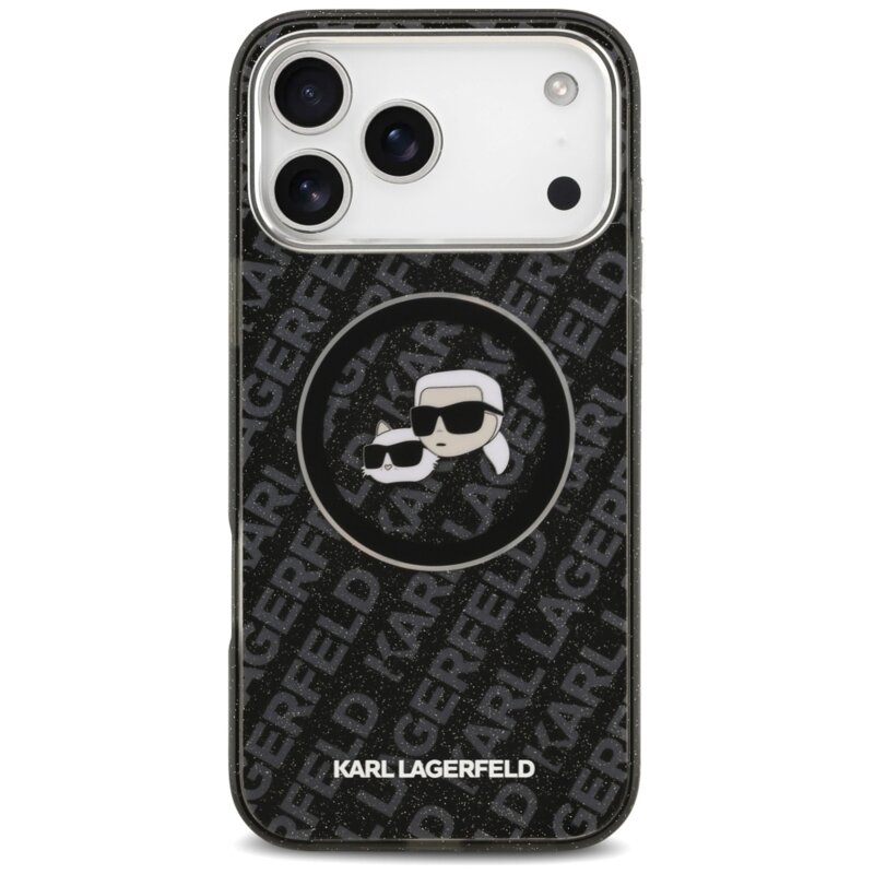 Husa Karl Lagerfeld iPhone 17 Pro Max Glitter MagSafe, Karl&Choupette Head, negru, KLHMP17XHMKBKCHOK