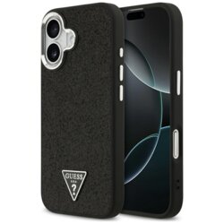 Husa Guess Glitter Triangle Logo MagSafe iPhone 17 cu sclipici, negru, GUHMP17SPFGTSCMK