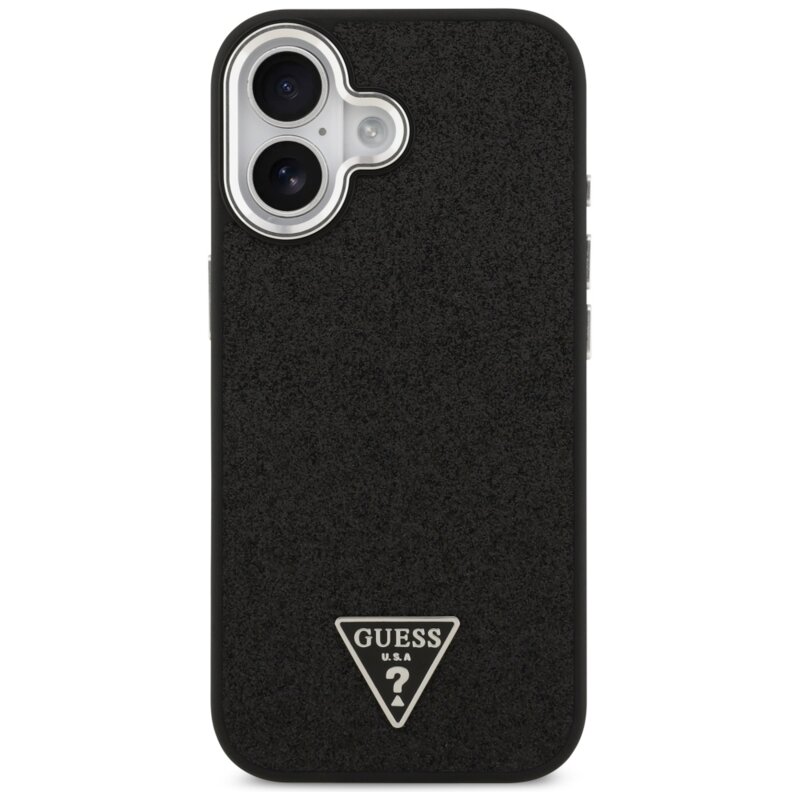 Husa Guess Glitter Triangle Logo MagSafe iPhone 17 cu sclipici, negru, GUHMP17SPFGTSCMK