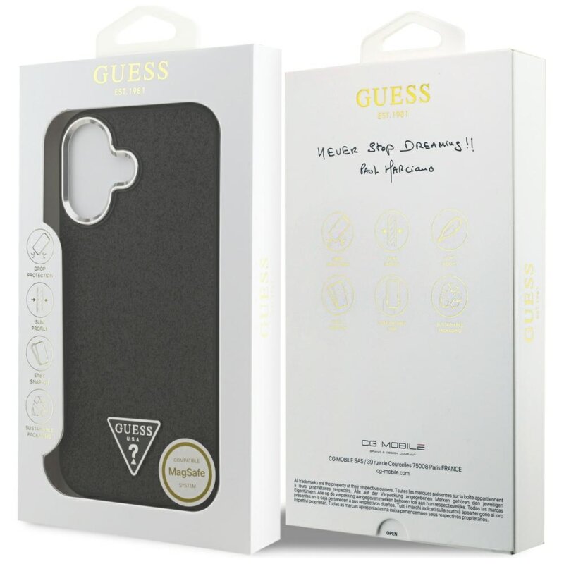Husa Guess Glitter Triangle Logo MagSafe iPhone 17 cu sclipici, negru, GUHMP17SPFGTSCMK